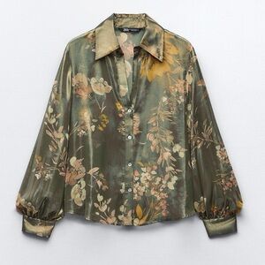 Zara Floral Blouse in Green and Gold